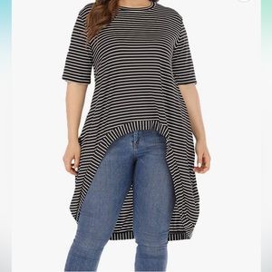 NWOT Striped High Low Asymmetrical Irregular Short Sleeve Tunic